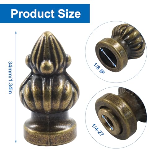 Antique Brass Lamp Finial - Dual-Thread for 3/8" & 1/4-27