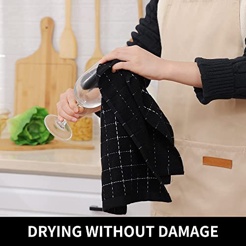 Homaxy 100% Cotton Terry Kitchen Towels - Super Absorbent, Black, 13x28, 2-Pack