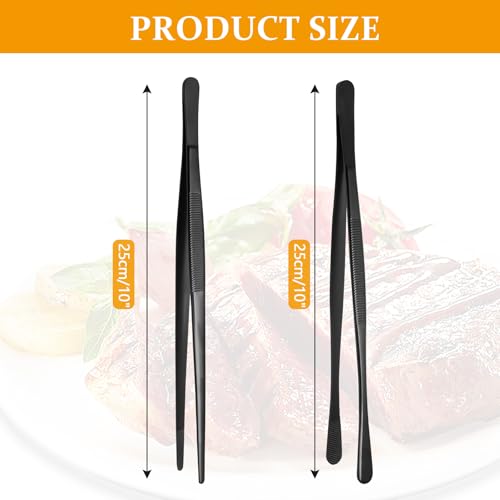 Litoexpe 10-Inch Stainless Steel Fine Tweezer Tongs, 2 Pcs Black