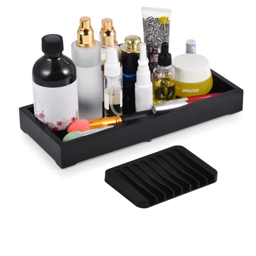 Acacia Wood Storage Tray with Soap Dish - Multi-Purpose Organizer