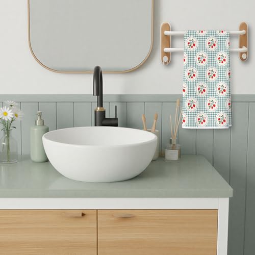 Scolor 002 Strawberry Hand Towels - Sage Green Checkered Decor