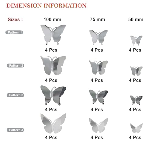 3D Metallic Butterfly Wall Stickers - 48 Pcs, 4 Styles & 3 Sizes