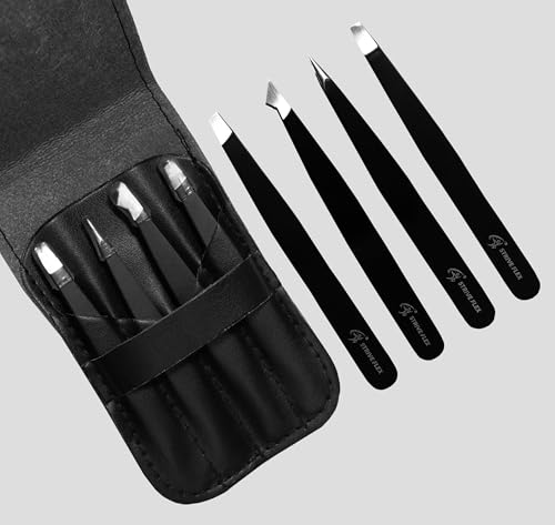 Strive Flex 4-Piece Professional Stainless Steel Tweezer Set with Travel Case