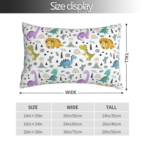 Dinosaurs Pillowcase - Soft Plush Polyester with Zipper, 20x30 inches