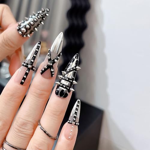 3D Metal Nail Spikes & Studs - Gold & Silver Cone Charms with Tools