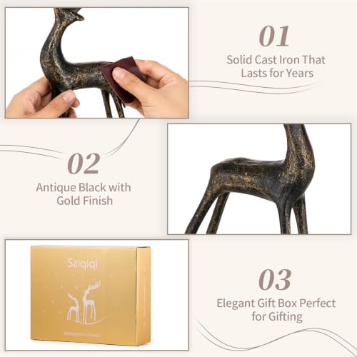 Black Iron Reindeer Figurine for Christmas Centerpieces - Gold Accents