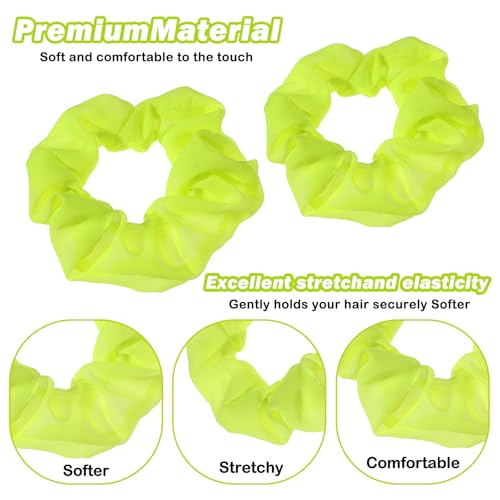 Neon Yellow Satin Hair Scrunchies 2-Pack - 80s Party Hair Accessories