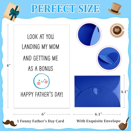 Funny Bonus Dad Father's Day Card - Stepdad Greeting Card with Envelope