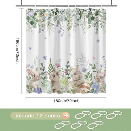 Lindameler Easter Bunny Shower Curtain - Waterproof Floral Design, 72x72