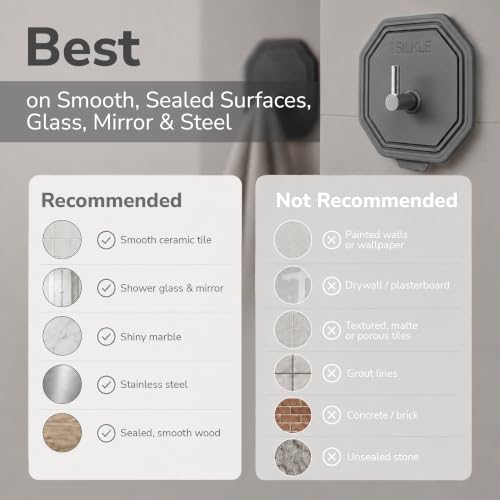 SILKLE Silicone Shower Hooks - 2-Pack Adhesive Towel Holders