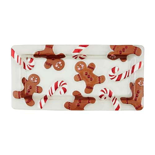 Gingerbread Serveware Glass Tray - Hand-Painted Holiday Decor 15"