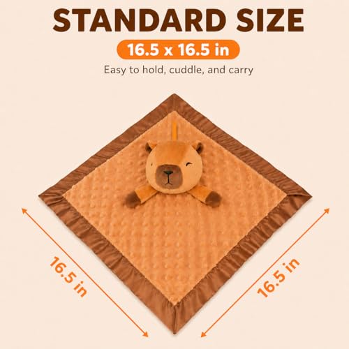Capybara Baby Security Blanket - 17"x17" Plush Lovey for Infants