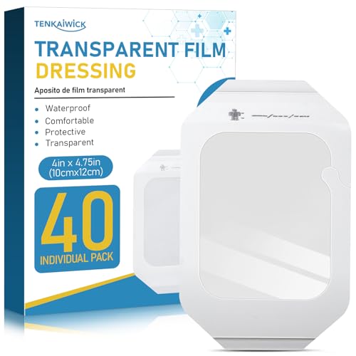 40 Packs Transparent Film Dressing 4" x 4.75", Waterproof Bandages for Wounds, Wound Dressing for Shower or IV Shield, Tattoo Aftercare Bandage, Clear Bandages for Wound Care