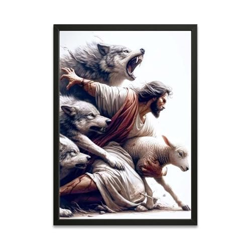 Jesus and Lamb Wall Art Print - Christian Poster 16x24 Inch Unframed
