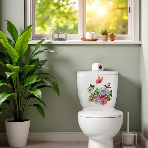 Botanical Flower & Butterfly Toilet Lid Stickers - Removable Vinyl Decor