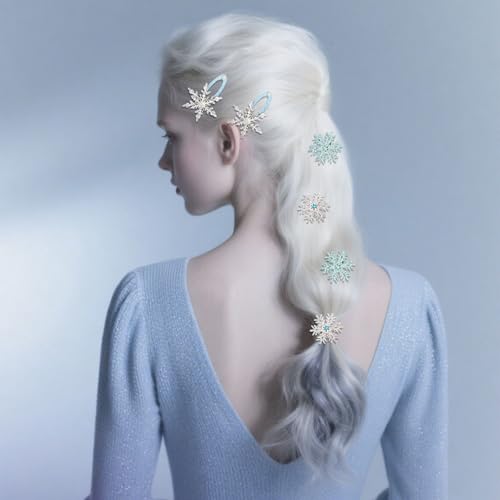 WHAVEL 6PCS Snowflake Hair Clips Blue White Christmas Hair Accessories