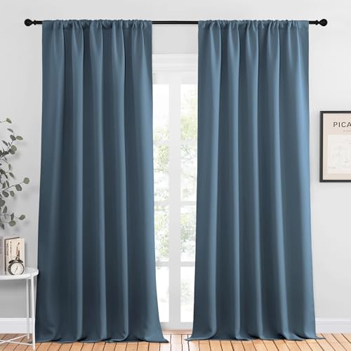 NICETOWN Smoky Blue Blackout Curtains, 52" x 95" (Pack of 2) - Room Darkening Drapes