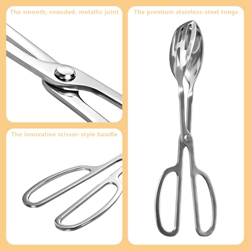 KBBYT 10-Inch Stainless Steel Scissor Tongs for Cooking, Grill & Serving