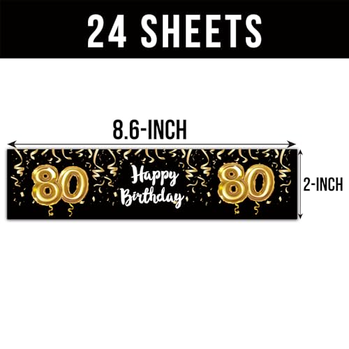 24 Black and Gold 80th Birthday Water Bottle Labels - Elegant Party Decor