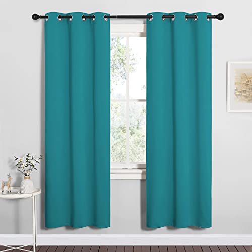 NICETOWN Peacock Teal Blackout Curtains 34"W x 72"L 2 Panels Thermal Insulated Grommet Bedroom Drapes