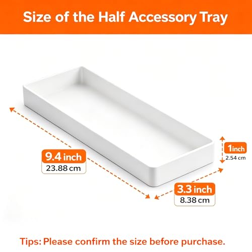 Amazon Basics White Rectangular Plastic Desk Organizer Half Accessory Tray 9.4" x 3.3" x 1"