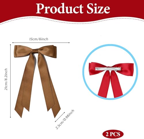 Satin Hair Bows Clips for Women and Girls, Blue and Brown Hair Ribbons, 2PCS