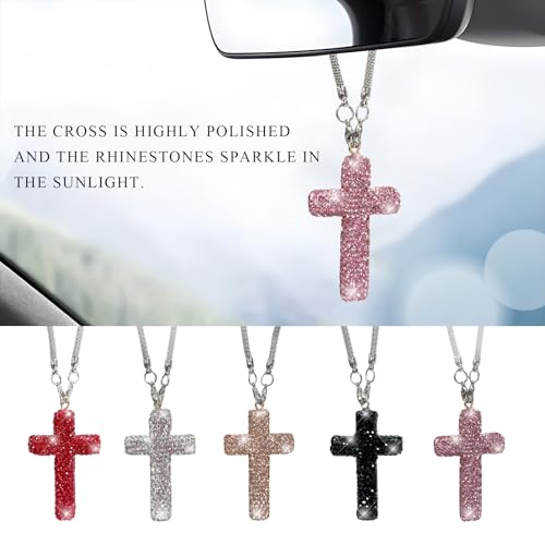 Bling Crystal Rhinestone Cross Rearview Mirror Hanging Ornament