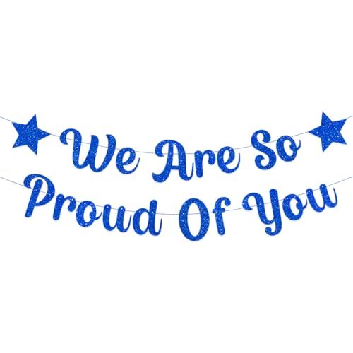 Blue Glittery 'We Are So Proud of You' Graduation Banner - Pre-Strung Decoration
