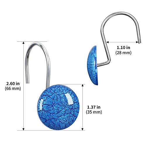 CHICTIE Blue Marble Shower Curtain Hooks - Set of 12 Rustproof Rings