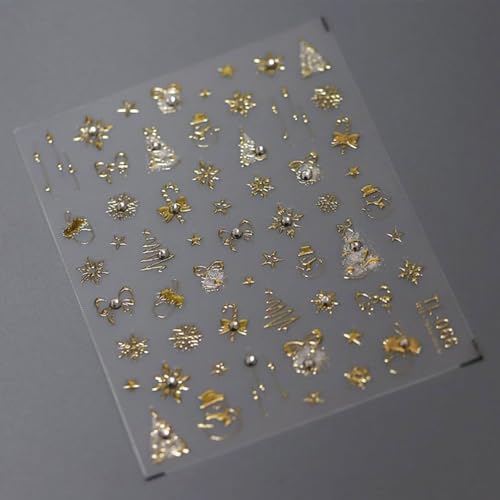 Mdscve 5D Embossed Christmas Gold Nail Art Stickers Winter Snowman Decals