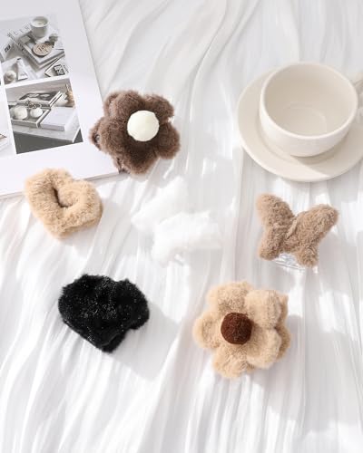 Secroma 6PCS Plush Hair Claw Clips Fuzzy Bow Flower Non-Slip Small Claws