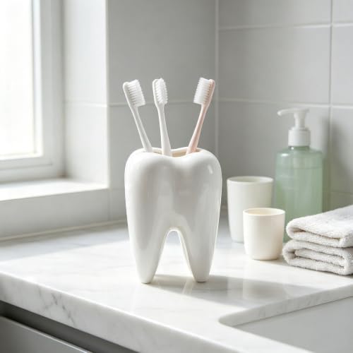 Ceramic Tooth-Shaped Toothbrush Holder and Succulent Planter