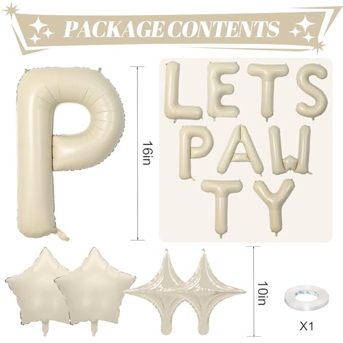 Beige Let's Pawty Balloons Banner - 16 Inch Dog Birthday Decor