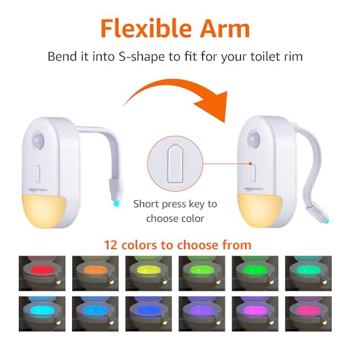 Amazon Basics Night Light - Color Changing LED Toilet Bowl Motion Sensor, Battery Operated, Auto-Off 60s, 15ft Range, 2 Pack