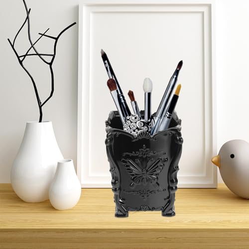 Beaupretty 1pc Black Butterfly Carved Acrylic Makeup Brush Holder Cup Organizer