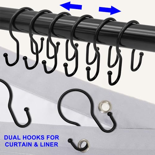 LULARINE Double Shower Curtain Hooks - 24 Rustproof Metal Rings