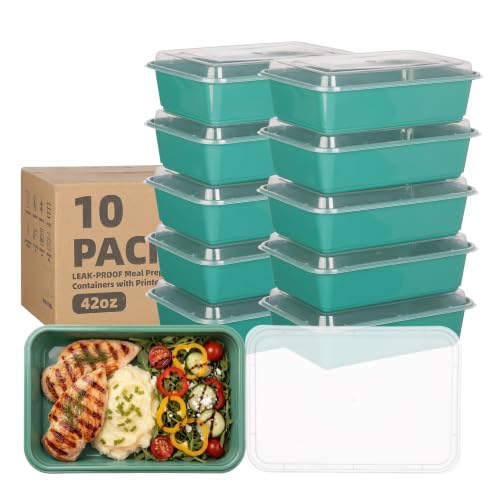 Moiturti 42 oz Reusable Meal Prep Containers with Lids, Dark Green, 10 Pack
