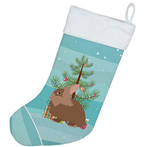 Christmas Stocking with Lionhead Rabbit Design - Teal Hanging Holiday Decor