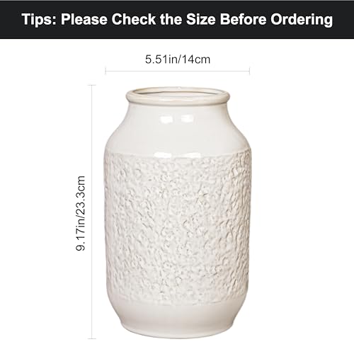 Modern White Ceramic Vase 9 Inch - Minimalist Home Decor for Flowers & Centerpieces