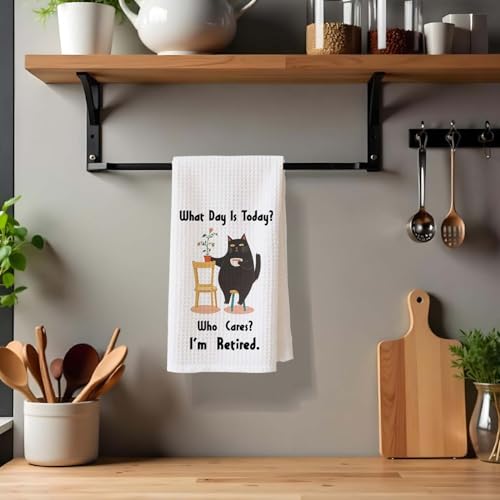Retirement Cat Waffle Kitchen Towel - 16x24 Inch | Funny Decor