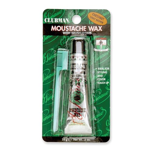Clubman Mustache Wax Chestnut Light Brown Strong Hold with Brush 0.5 oz