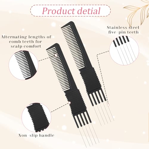 ZEYIYER 2PCS Teasing Comb with Metal Prong Pick for Hair Styling