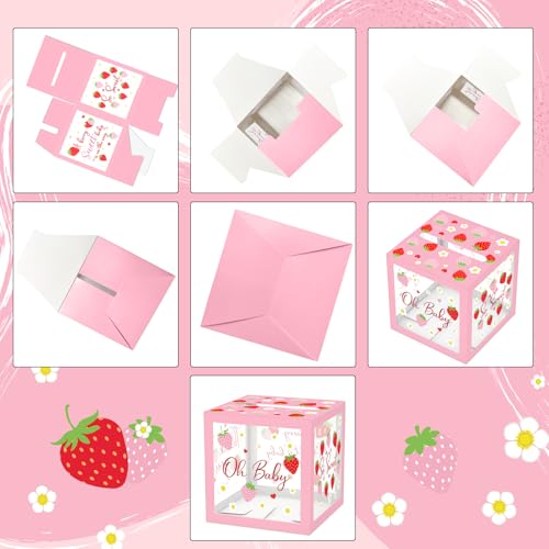 Strawberry Diaper Raffle Tickets & Box for Baby Showers - 51 Pcs Clear Design