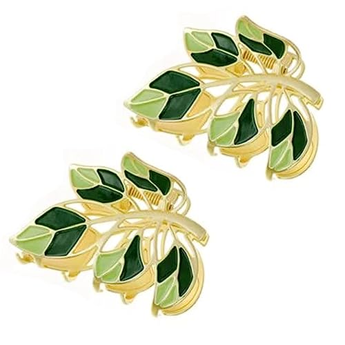 Green Metal Flower Leaf Hair Claw Clips - 2 Pack Strong Hold Non-Slip