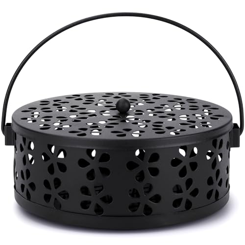 Mosquito Coil Holder with Lid, Black Metal Incense Holder for Indoor & Outdoor Use