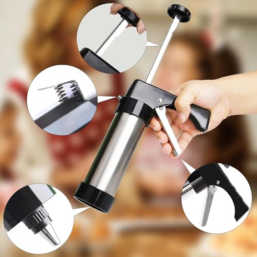 23-Piece Cookie Press Set with Stainless Steel Disks and Piping Tips for Holiday Baking