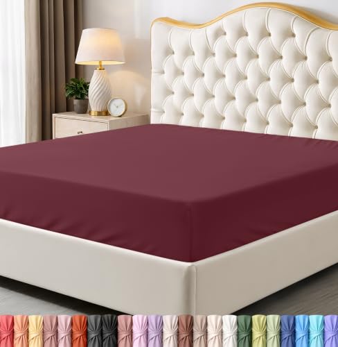 Utopia Bedding King Fitted Sheet Burgundy Ultra Soft Fits Up to 15-Inch Deep Mattress