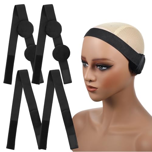 Adjustable Wig Band with Ear Covers 4 Pack Black Elastic Lace Melting Bands