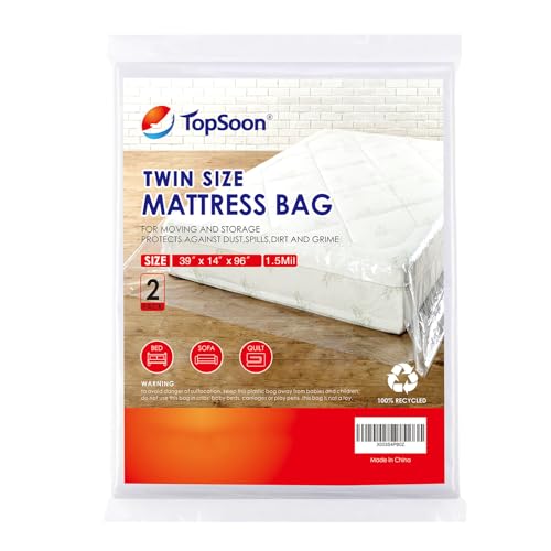 TopSoon Twin Mattress Bag for Moving & Storage - 2 Pack, 1.5 Mil Waterproof Protector