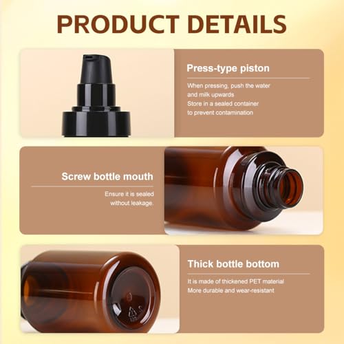 QUUPY 4oz Amber Plastic Lotion Pump Bottles 2Pcs Leakproof Refillable Travel Dispenser